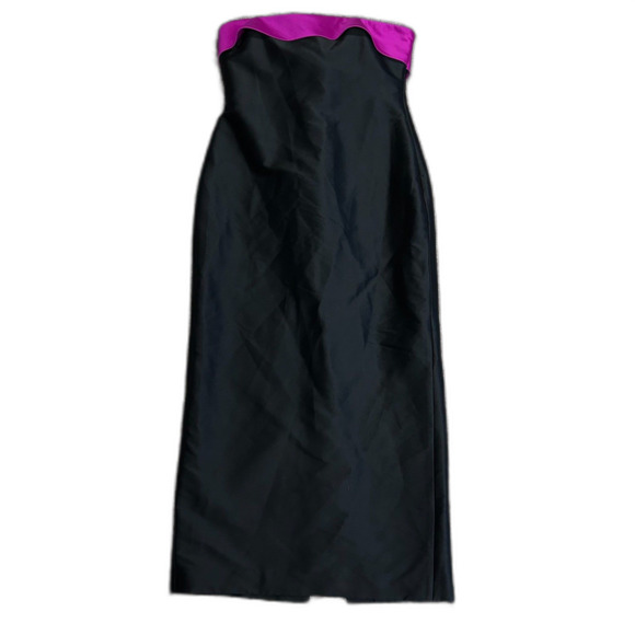 Badgley Mischka Black Strapless Orchid Pink Ribbon Detail Long Column Dress 14 - Picture 3 of 15